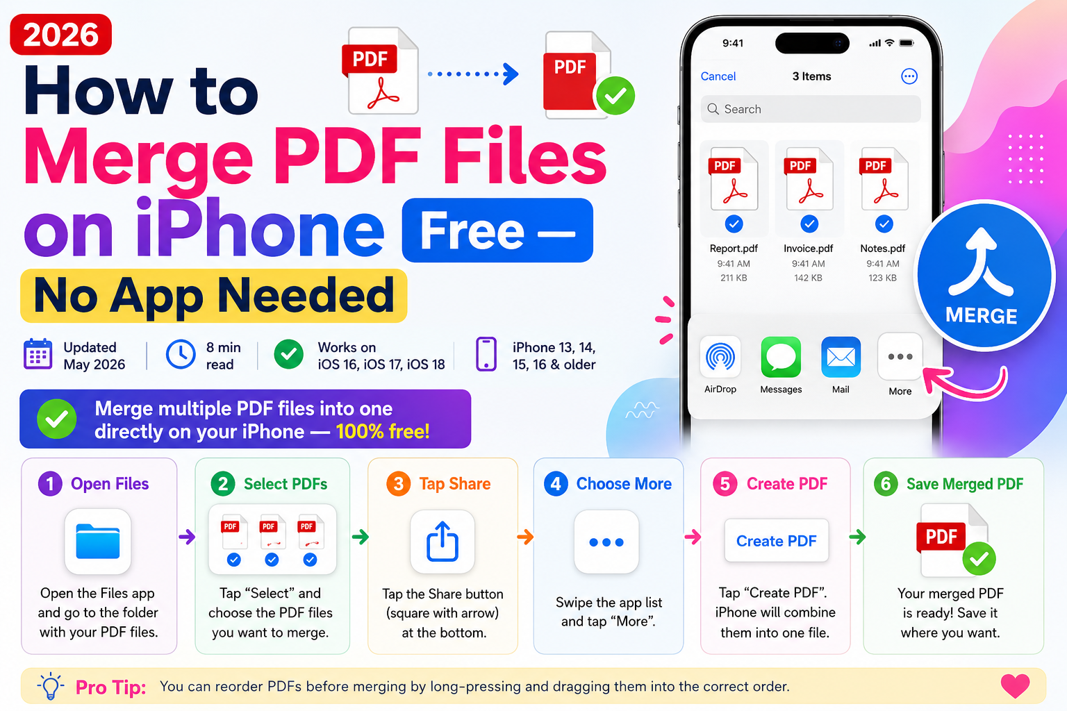 How to Merge PDF Files on iPhone Free 2026 | comfortablepdf.com